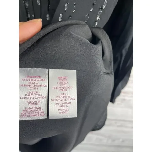 Lilly Pulitzer Dress Women's 12 Black Silk Sheer Sleeve Metallic Beaded Shift - Picture 5 of 8